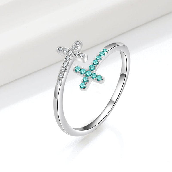 DOUBLE CROSS TURQUOISE & SILVER RING - (ADJUSTABLE)