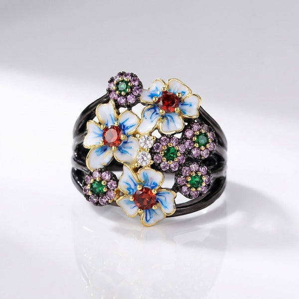 COLORFUL ENAMEL FLOWER GARDEN RING