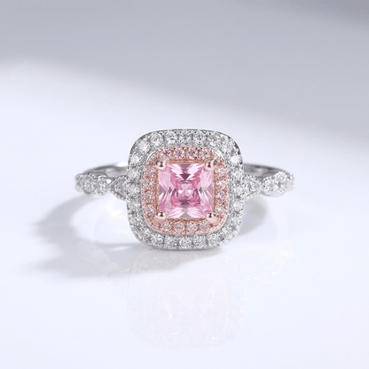 PINK CUSHION ZIRCONIA HALO RING