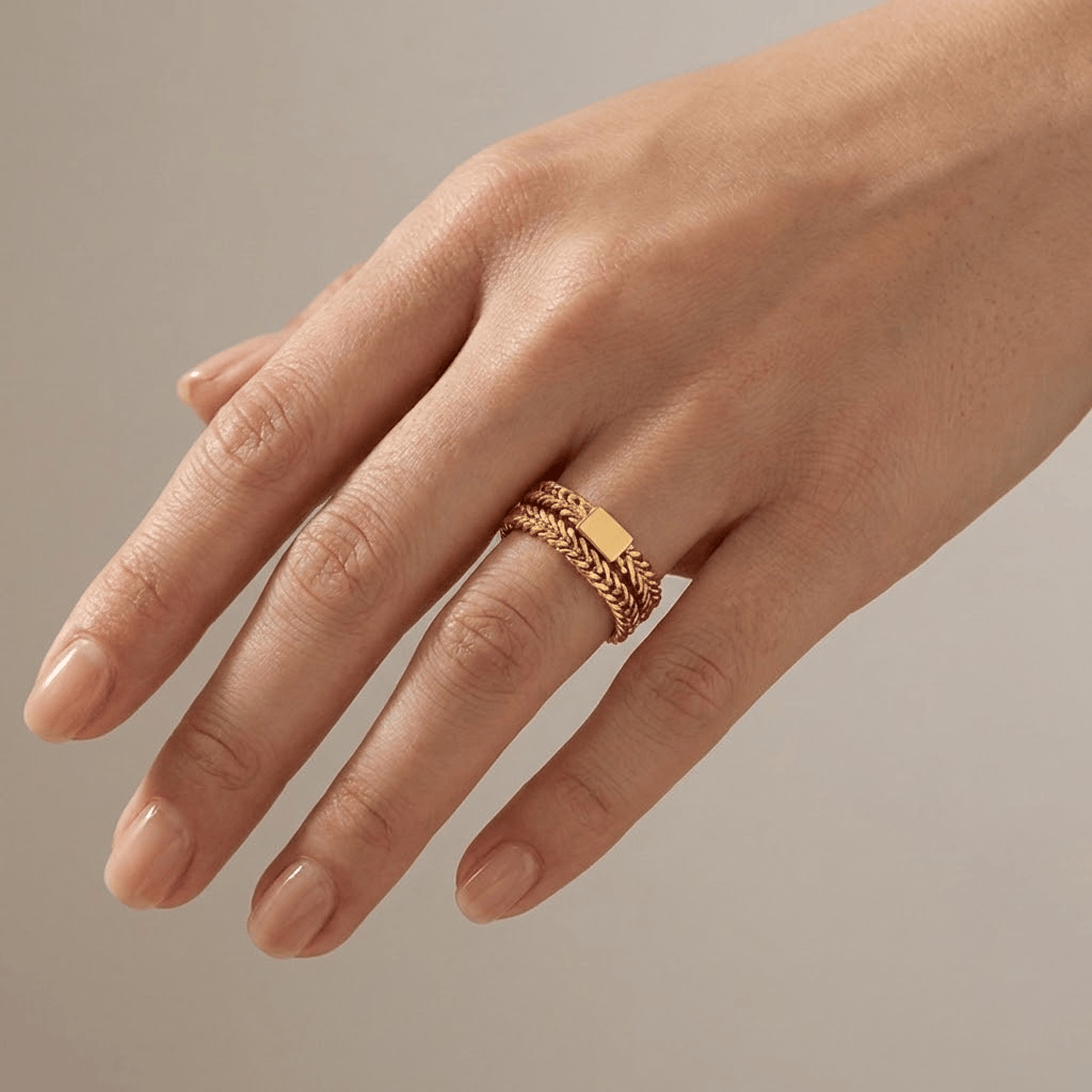 GOLD BRAIDED MESH BAND RING