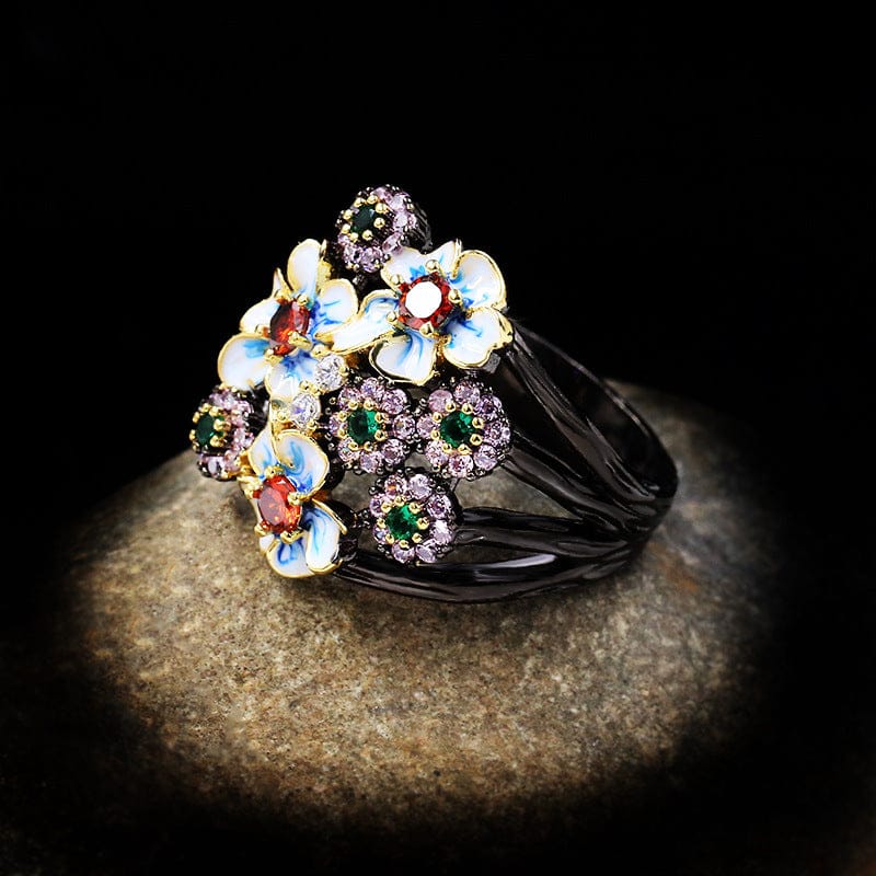 COLORFUL ENAMEL FLOWER GARDEN RING